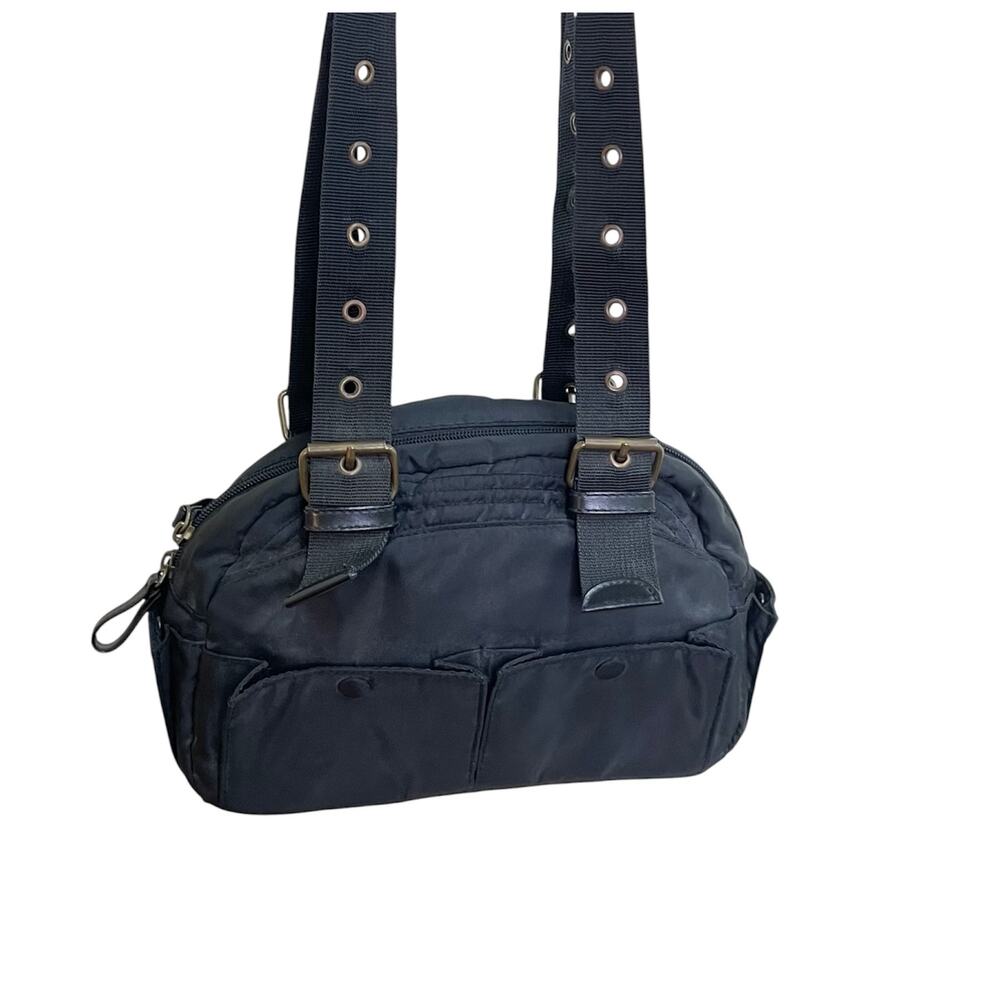 Vintage BARNEYS NEW YORK 90s Black Adjustable Grommet Buckle Strap Bag Purse